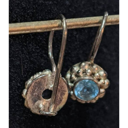 Vintage 925 Sterling Silver Drop Pierced Earrings blue Crystal