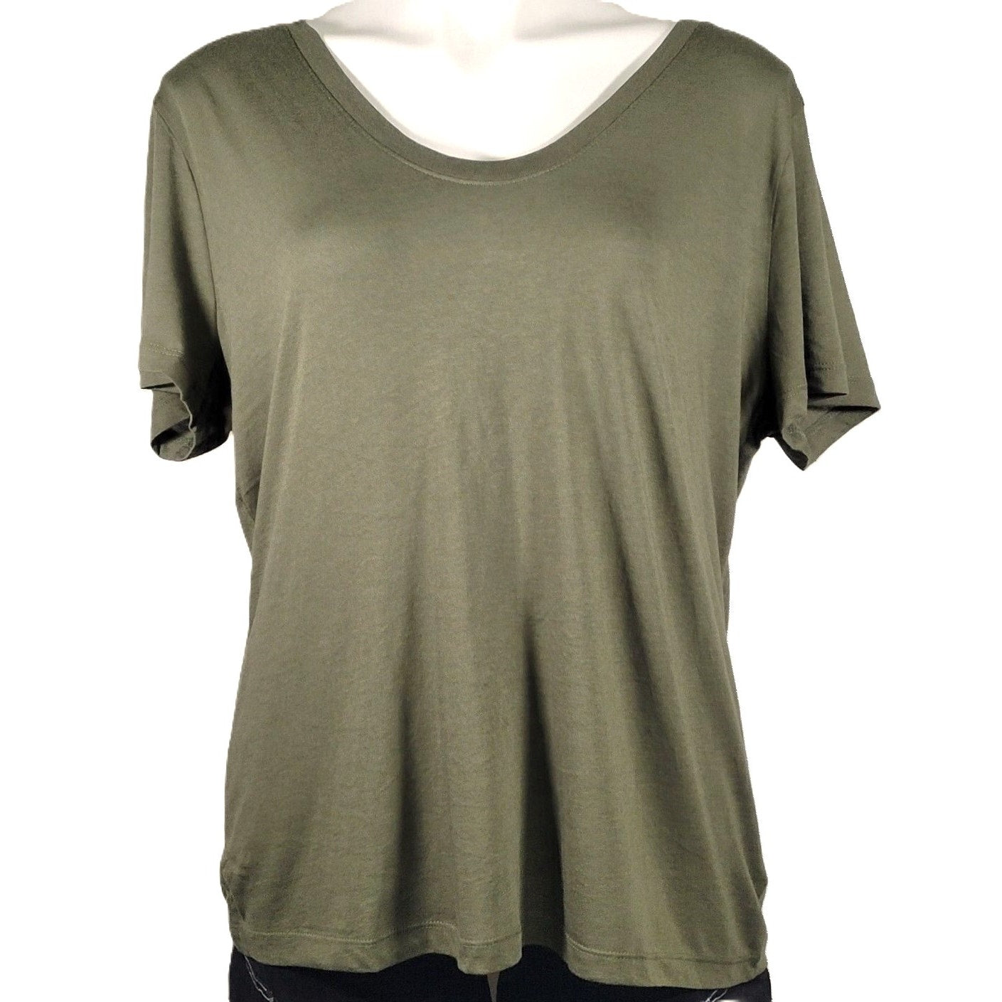 Habitual "Reed" Scoop Neck Short Sleeve Pullover Top Large in Army Green NWT