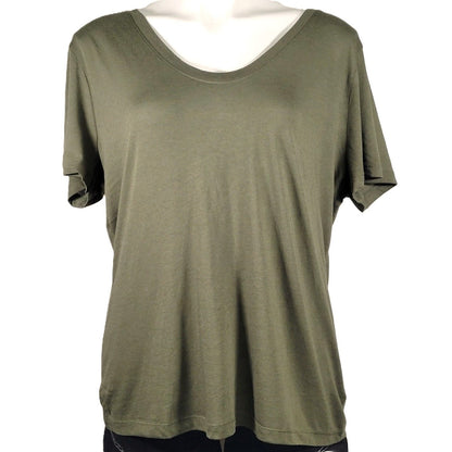 Habitual "Reed" Scoop Neck Short Sleeve Pullover Top Large in Army Green NWT