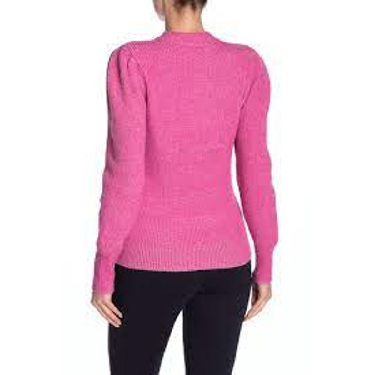 Free Press Womens Plaited Puff Sleeve Sweater Pink Cyclamen High Neck Medium NWT