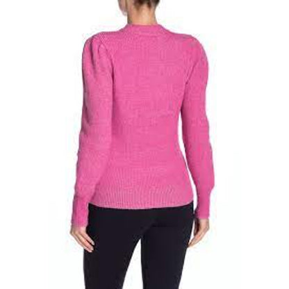 Free Press Womens Plaited Puff Sleeve Sweater Pink Cyclamen High Neck Medium NWT
