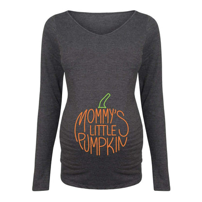 Instant Message "Mommy's Little Pumpkins" Maternity Tee Long Sleeve Gray Medium