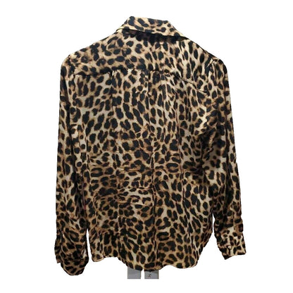 Vince Camuto Blouse Faux Wrap Top Brown Black Leopard Print Lined Medium NWT