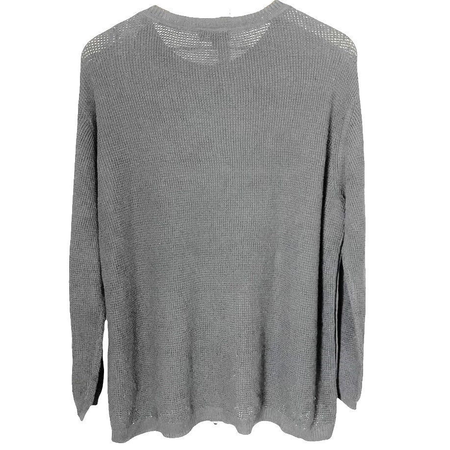 1.State Crew Long Sleeve Side Button Waffle Knit Top Sz Large Silver Heather NWT
