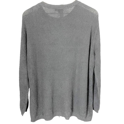 1.State Crew Long Sleeve Side Button Waffle Knit Top Sz Large Silver Heather NWT