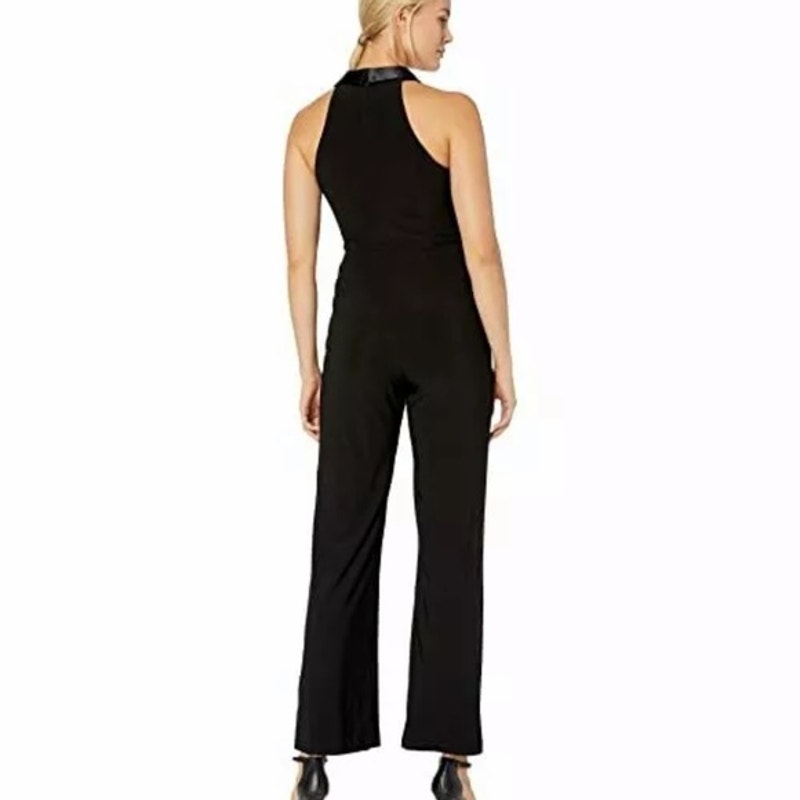 Marina NWT Matte Jersey Jumpsuit Satin Shawl Collar Black Size 16