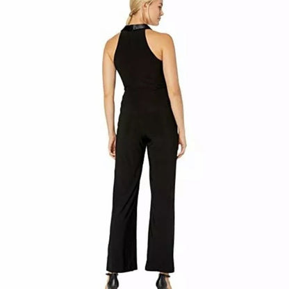 Marina NWT Matte Jersey Jumpsuit Satin Shawl Collar Black Size 16