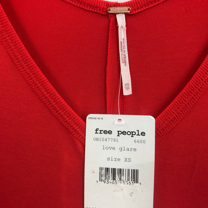 Free People Love Glare Blouse Top Long Sleeves V-Neck Red Size X-Small NWT