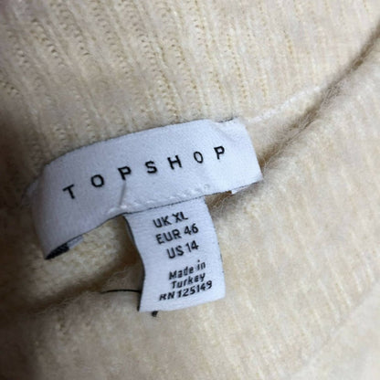 Topshop V-Neck Pullover Sweater Stretch Size 14 Oatmeal Cream Round Hem oVERSIZE