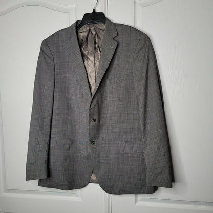 Hart Schaffner Marx 2 Button Windowpane Blazer 100% Worsted Wool Gray 38L