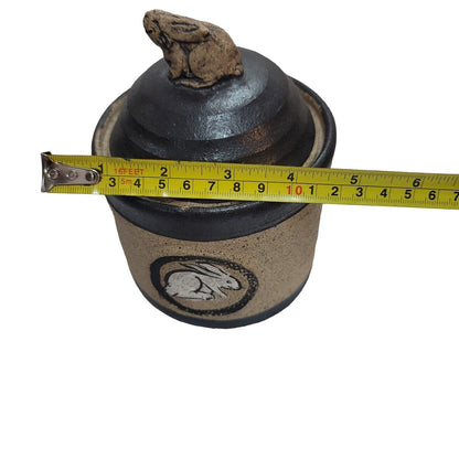 TURTLE HILL HANDMADE Studio Art Pottery Lidded Canister Pot Stamped BUNNY RABBIT