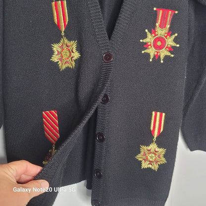 VTG. Worthington Large Sweater Cardigan button up Wool Blend Kitschy Metals BLUE