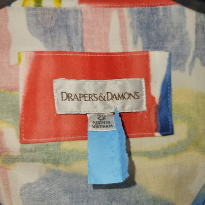 Draper & Damons Womens 2X Casual blue Red gEOMETRIC Lightweight Coat Jacket