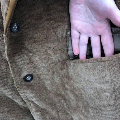 VINTAGE Brown Europe Craft Mens Coat Jacket 40 Long Wide Lapel Textured