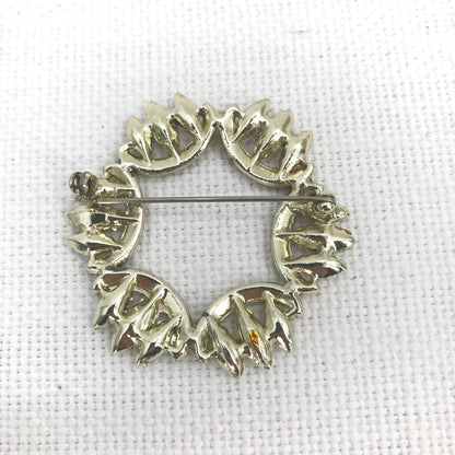 Crystal Wreath Brooch in Antique Design Rhinestone Faceted Diamante 1980s