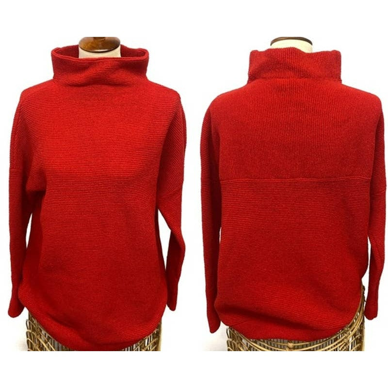 RDI Womens Pullover Sweater Large Poppy Red NWT Long Sleeves Horizontal Rib Knit
