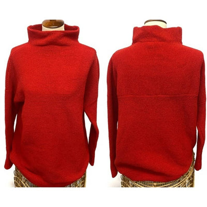 RDI Womens Pullover Sweater Large Poppy Red NWT Long Sleeves Horizontal Rib Knit