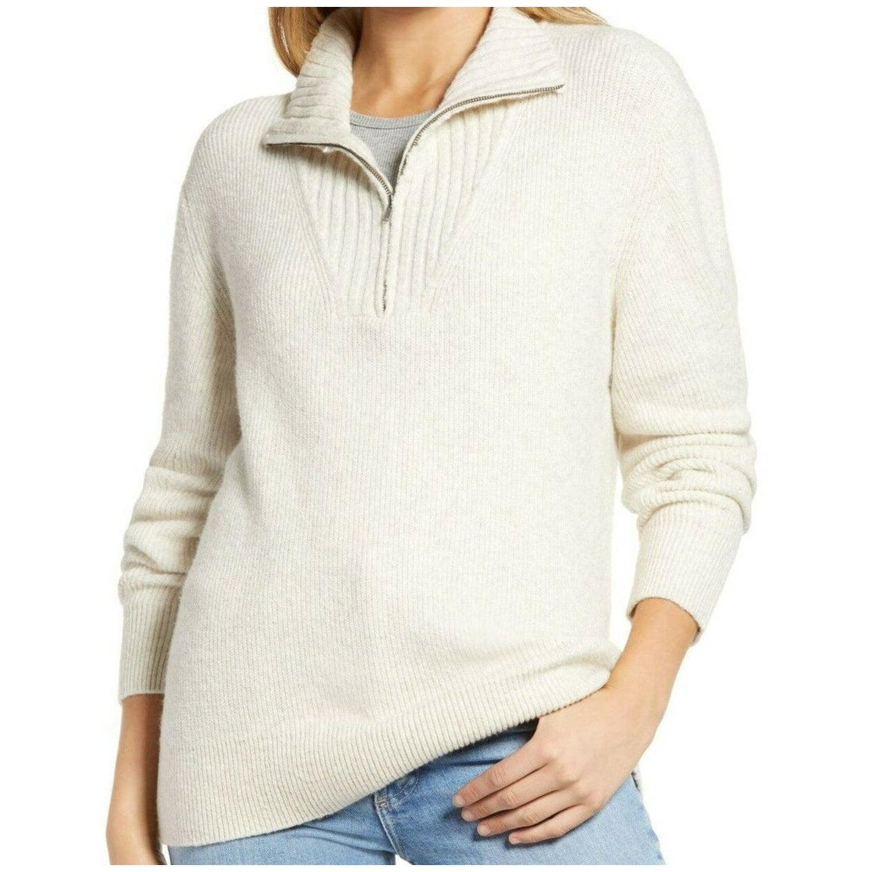 Treasure & Bond Quarter Zip Mock Neck Sweater Sz Small in Beige Oatmeal NWT