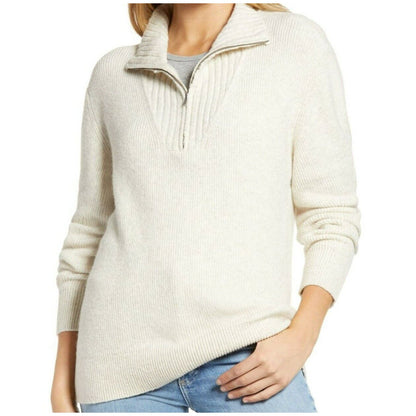 Treasure & Bond Quarter Zip Mock Neck Sweater Sz Small in Beige Oatmeal NWT