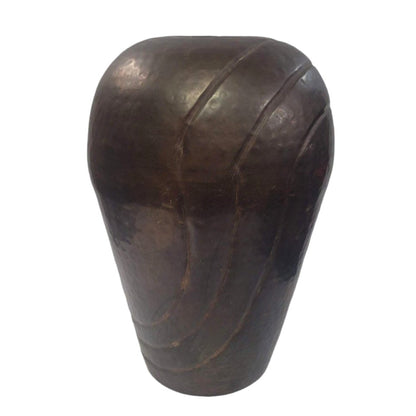 Vintage Tall brass hammered VASE 12" Swirl Motif India Tapered Art Deco Design