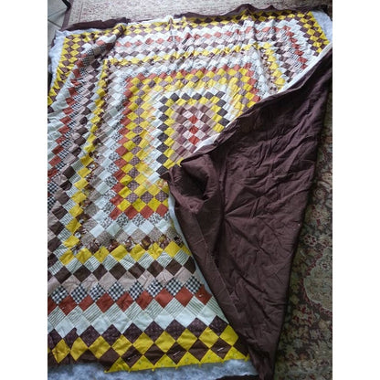 Vintage Blanket Quilt Bedspread Unfinished Patchwork 1970s granny square