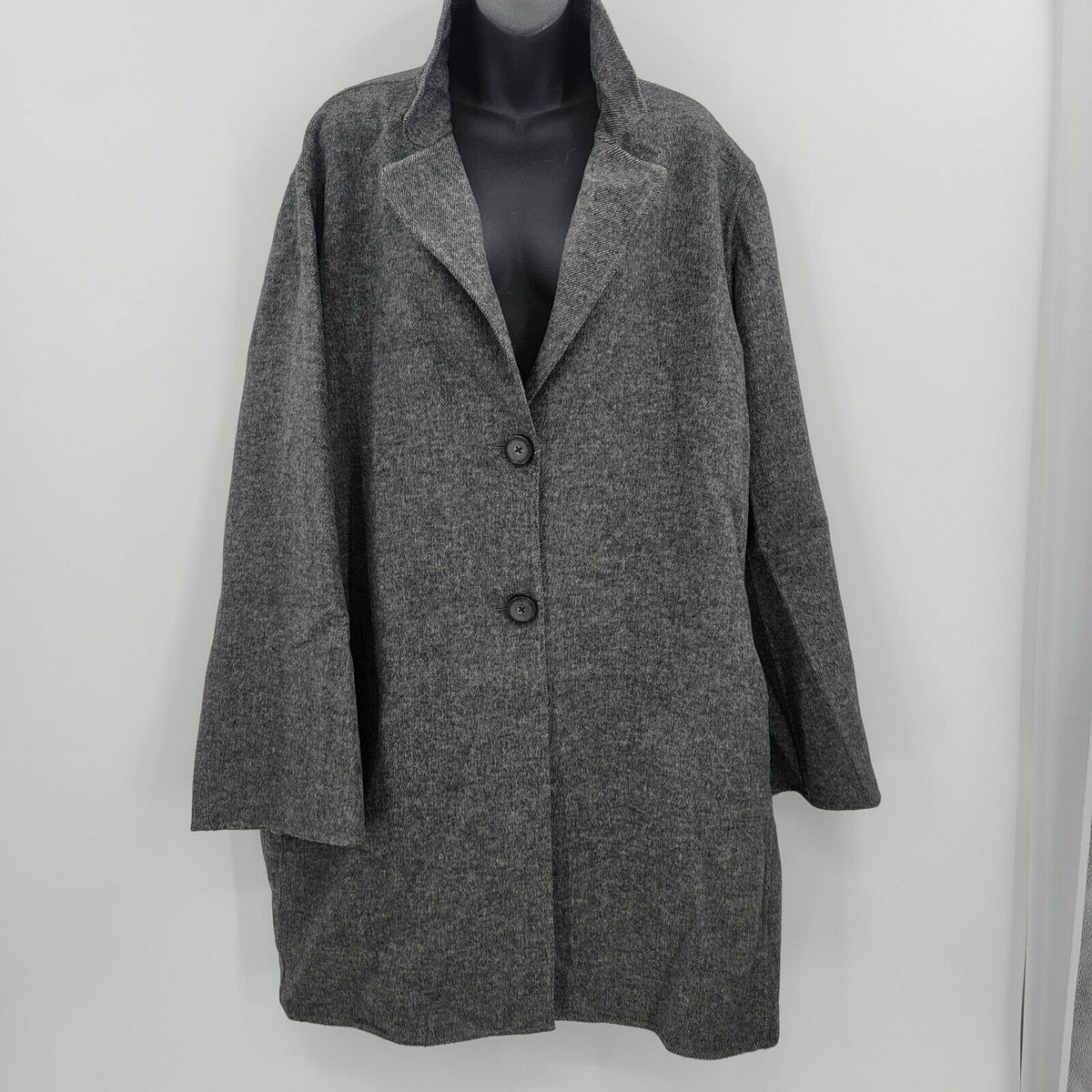 T Tahari Long Sleeve Front 2 Button Trench Coat Lapel Collar Gray 3X