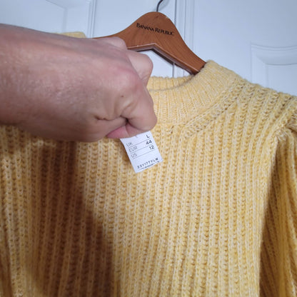 TopShop Size 12 large Knit Yellow Sweater Round Neck Pouf Long Sleeve Chunky NEW
