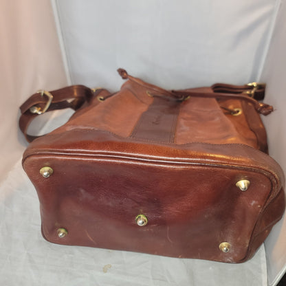 Marino Orlandi Leather Italian Bucket Bag NewBuck Cognac Drawstring Purse tartan