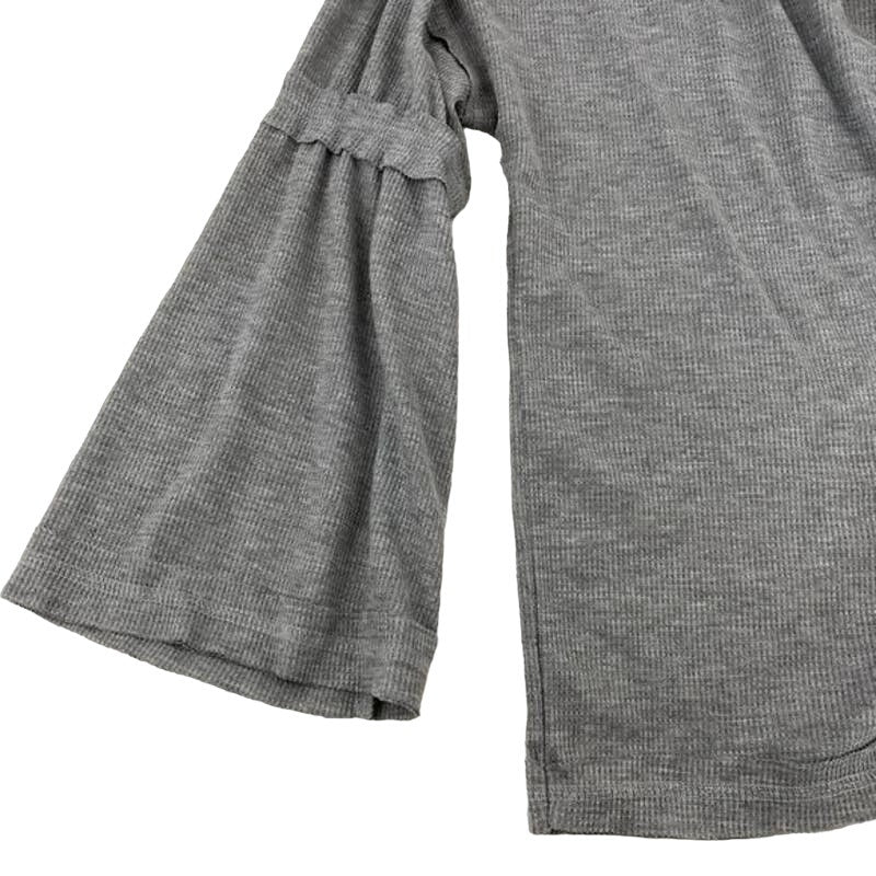 Baea Los Angeles Raw Seams Waffle Thermal Bell Sleeve Top Sz Small Grey NWT