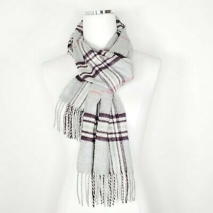 Cashmink by V. Frass Plaid Fringe Acrylic Scarf Gray One Size