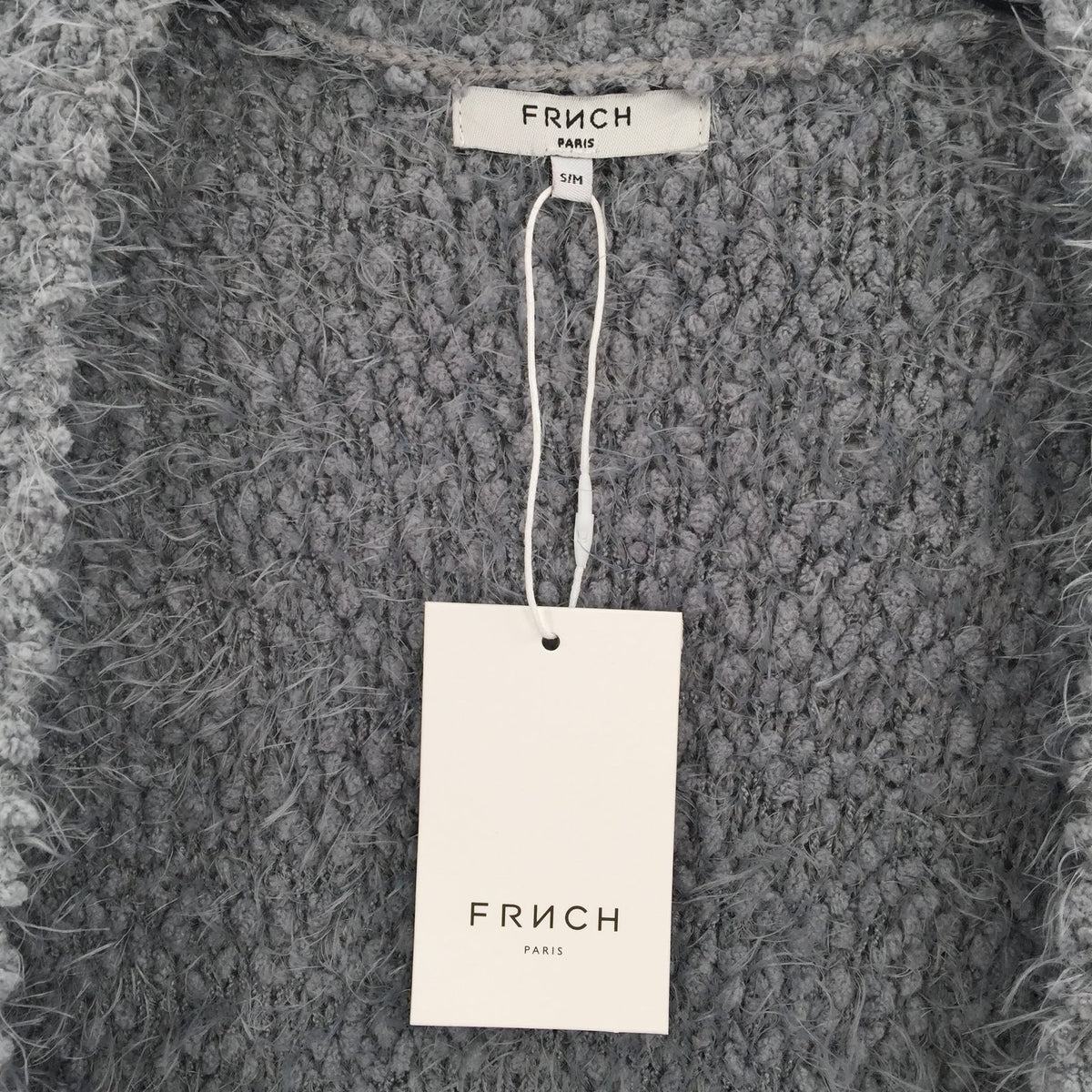 FRNCH Cardigan Sweater Open Front 3/4 Sleeve Two Pockets Solid Grey Small Medium