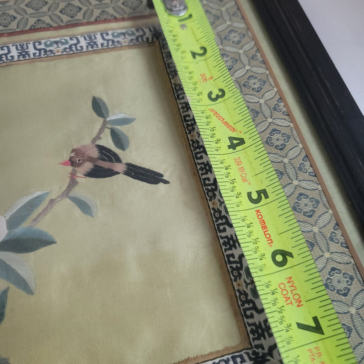 Silk Asian Wall art BIRD landscape florals outdoor wallhanging Vintage Framed