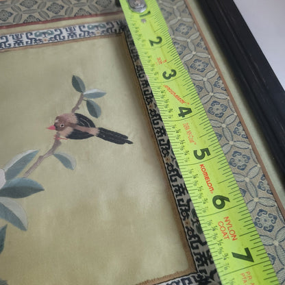 Silk Asian Wall art BIRD landscape florals outdoor wallhanging Vintage Framed