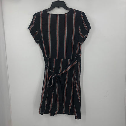 LIRA Women Short Sleeve Pullover Tie Waist Wrap Dress V-Neck Striped Black M