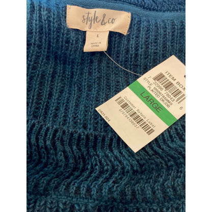 Style&co. Boxy Rib Knit Pullover Crew Sweater Top Size Large Dark Teal Blue NWT