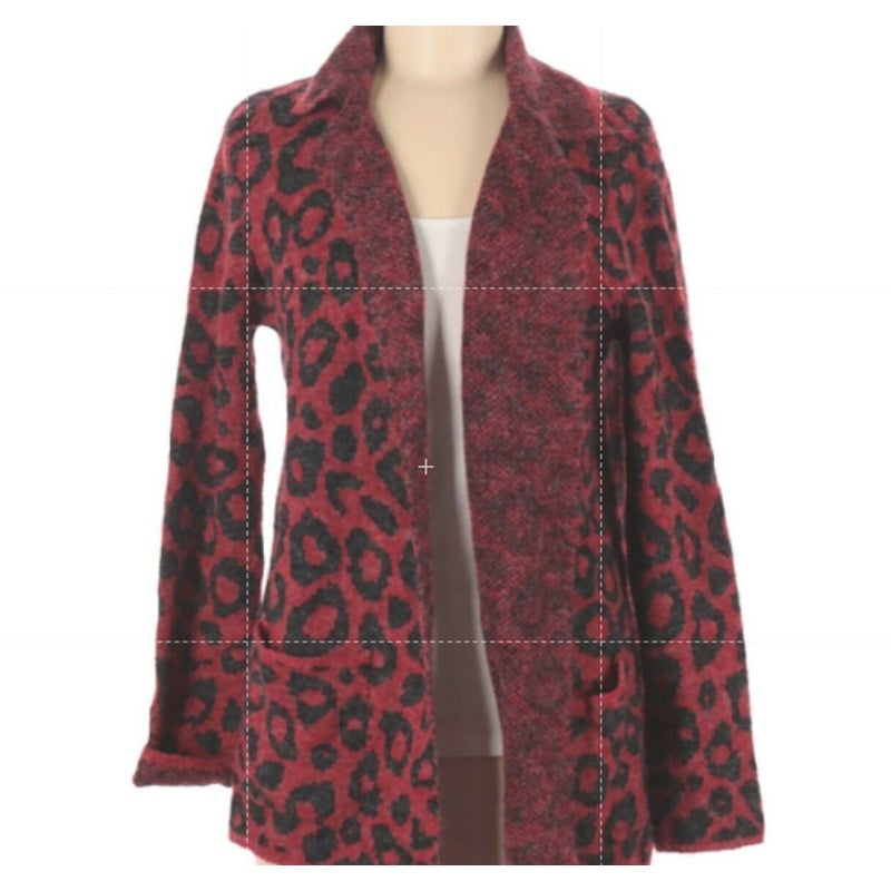 NWT Joseph A. Boho Open Front Cardigan Long Sleeve Leopard Red/ Black XS
