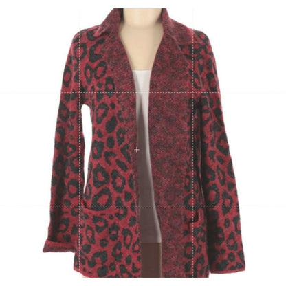 NWT Joseph A. Boho Open Front Cardigan Long Sleeve Leopard Red/ Black XS