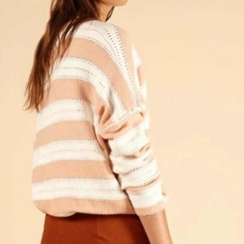 FRNCH Paris Nadiege Oversized crop Knit Striped Light Pink/White Sweater M/L