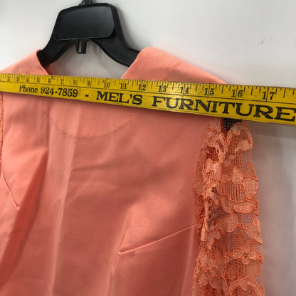 Vintage Womens Embroidered Lace Long Sleeve Mini Dress Orange 33 Inches