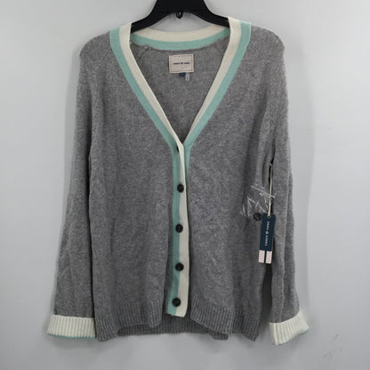 Court & Rowe Stripe Trim Button Front Cardigan Long Sleeve V-Neck Gray SZ Small