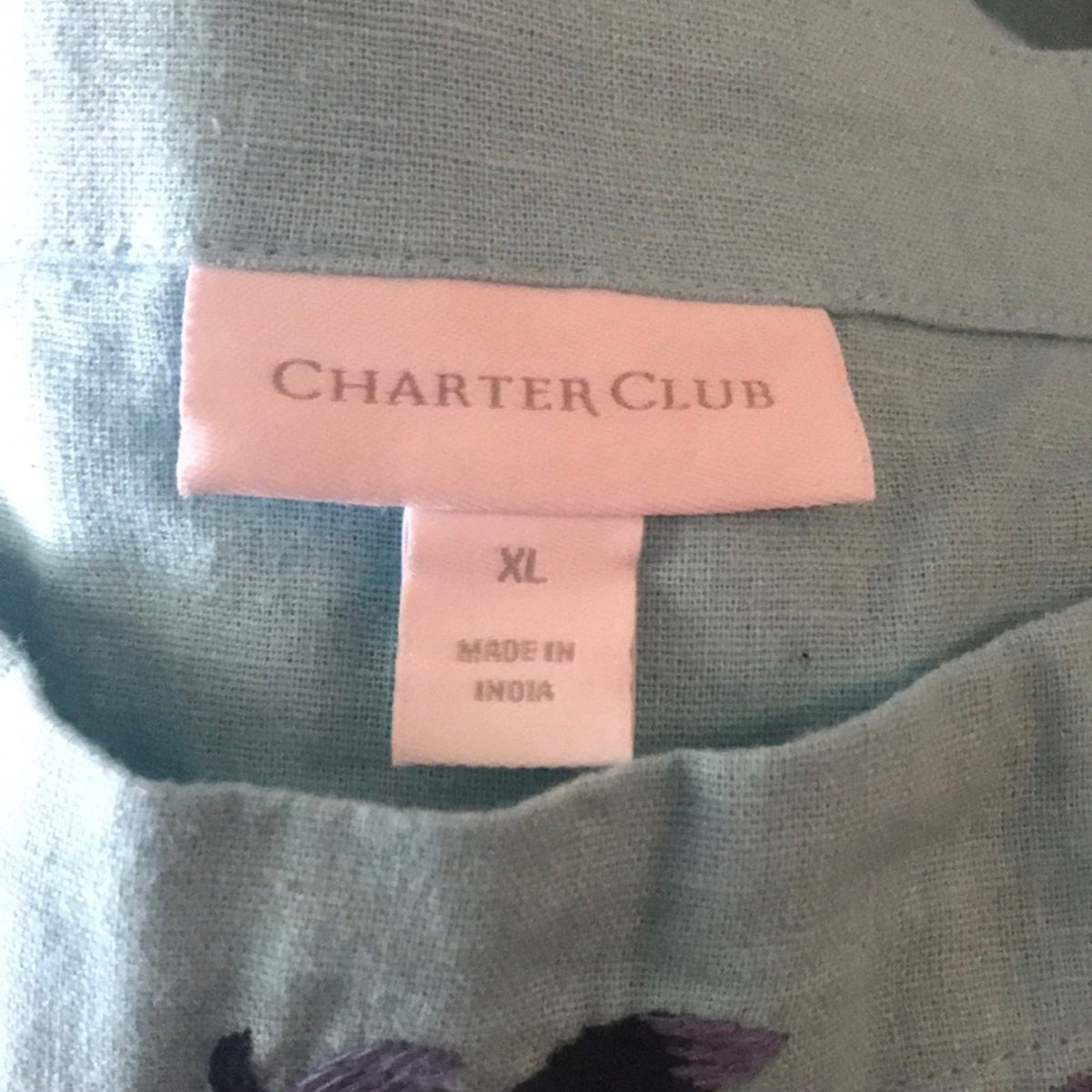 Charter Club Blue Embroidered Floral Blouse XL