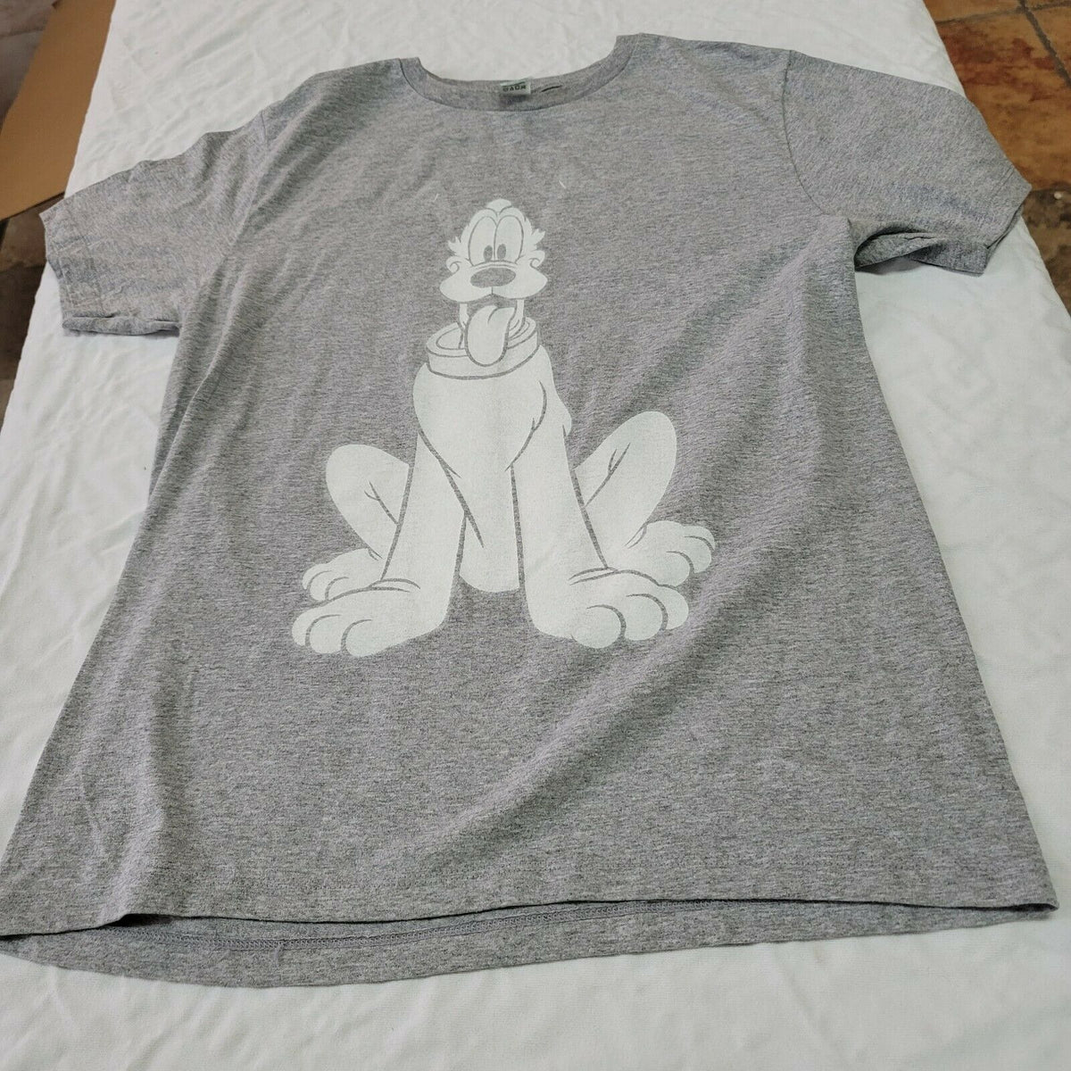 Disney Short Sleeve Dog Logo Basic Script T-Shirt Crew Neck Gray Medium Pluto