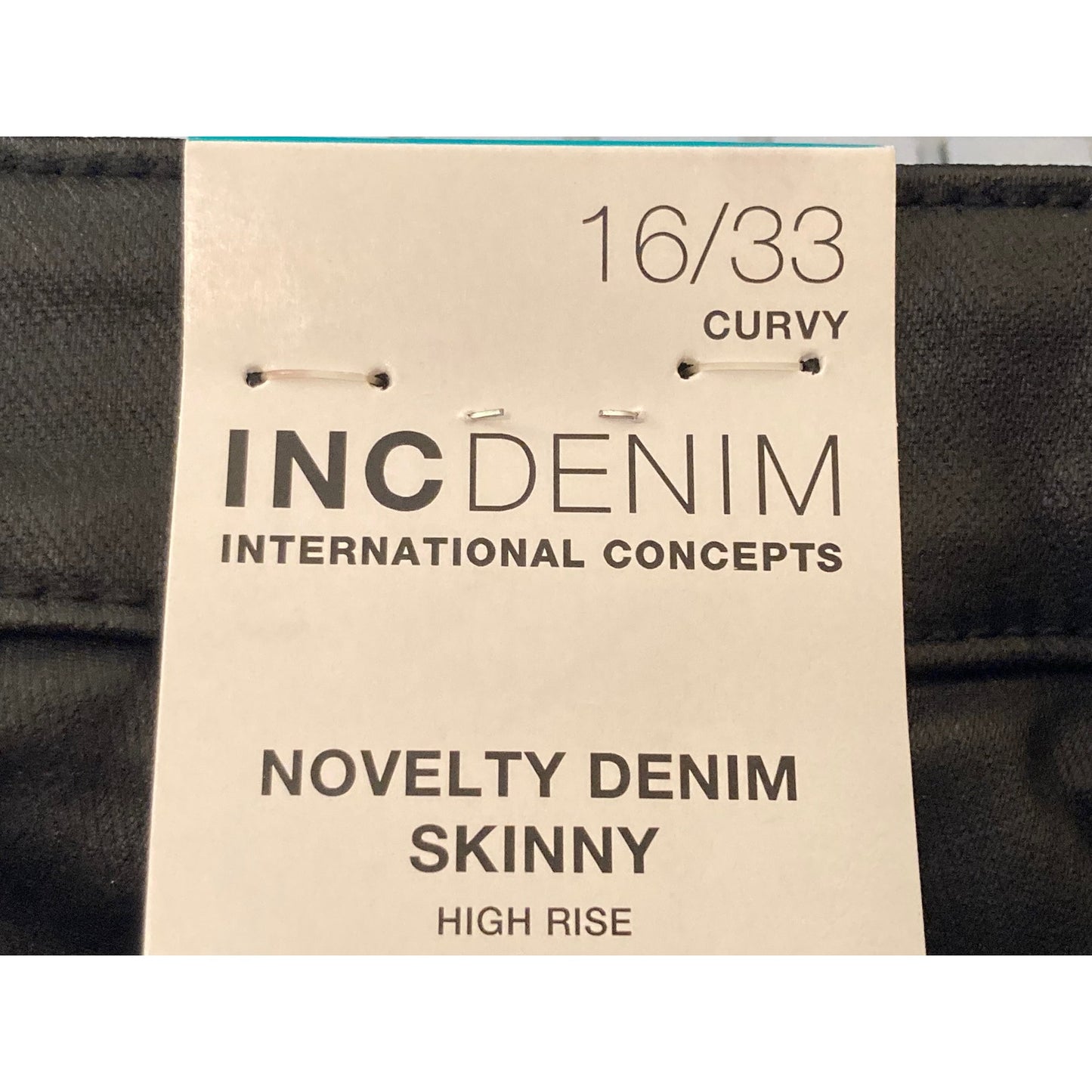 I.N.C. Denim Skinny High Rise Faux Leather Pants Sz 16/33 Curvy Short Black NWT