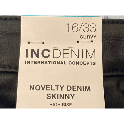 I.N.C. Denim Skinny High Rise Faux Leather Pants Sz 16/33 Curvy Short Black NWT