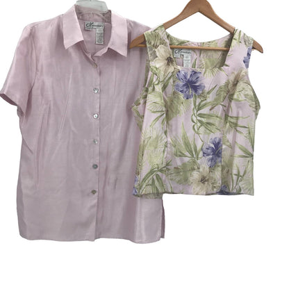 Dressbarn Lavender 2 Piece Set Button Down Shirt & Sleeveless Floral Tank Top 14