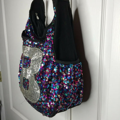 Justice Women's Crossbody Hobo Bag Adjustable Strap Sequin Monogram B