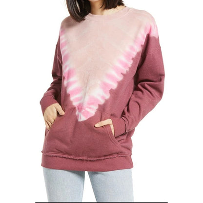 BP. Tie Dye Pullover Sweatshirt Long Sleeve Kangaroo Pockets Pink Size XS
