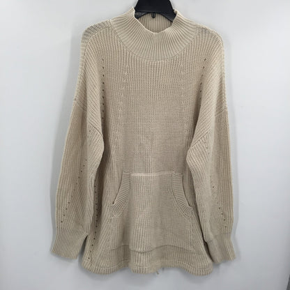 RDI Tunic Sweater Mock Neck Kangaroo Pockets Ribbed White Beach Size Medium