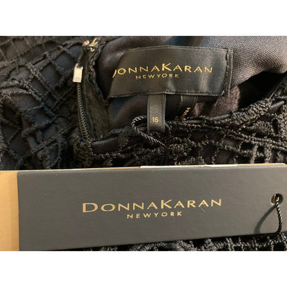 DONNA KARAN New York Asymmetric Hem Lace Crochet Dress Size 16 Black NWT Lined