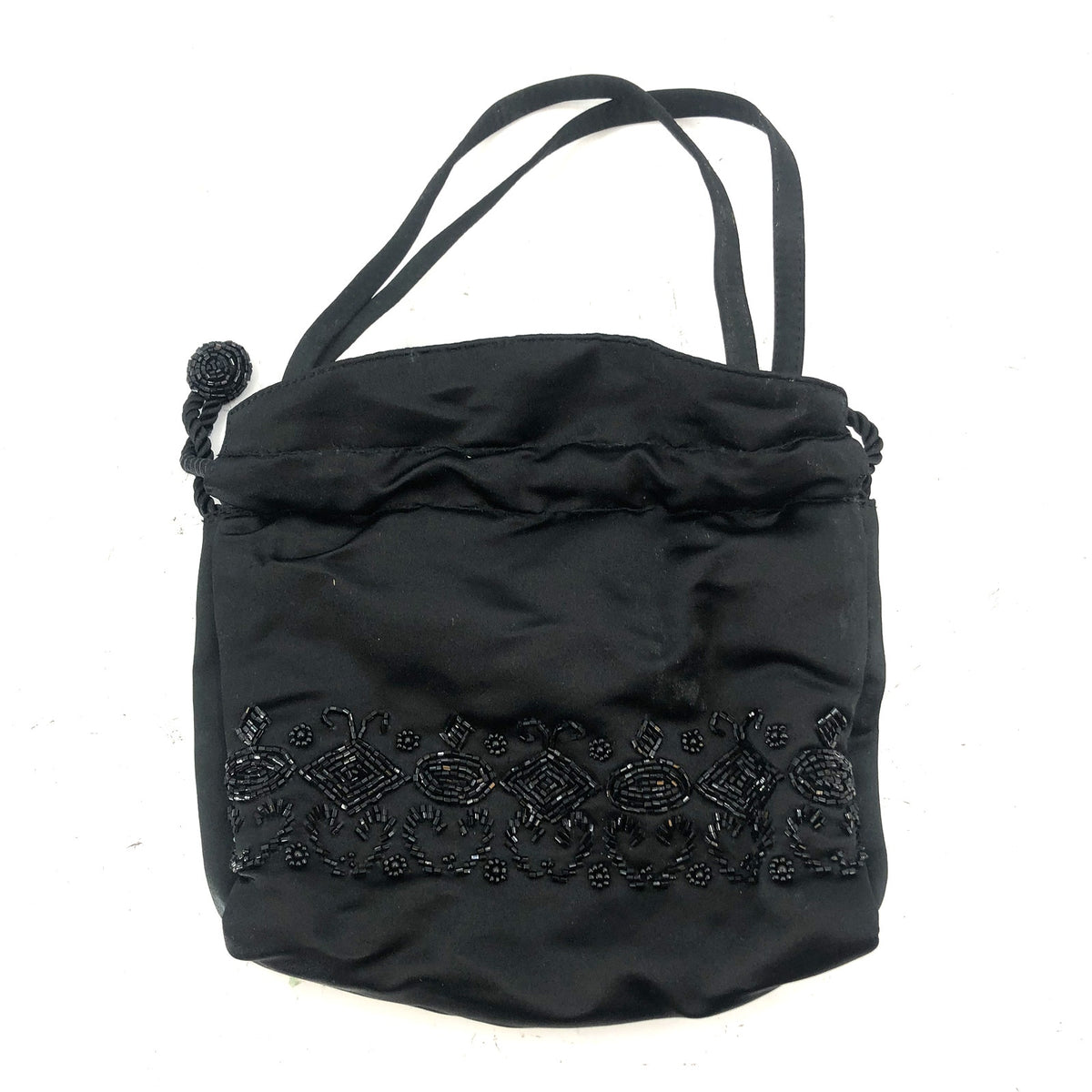Ann Taylor Women's Beaded Drwastring Closure Bucket Bag Black Size One